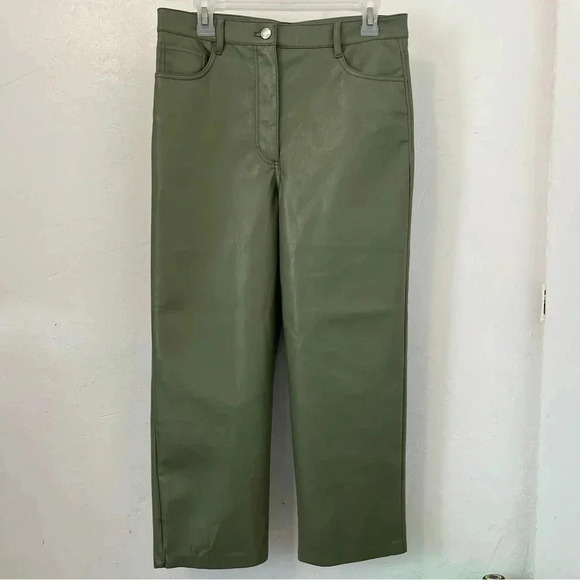 ARITZIA WILFRED MEILNA CROPPED VEGAN LEATHER PANT SAGE GREEN SZ 10 - Picture 2 of 11